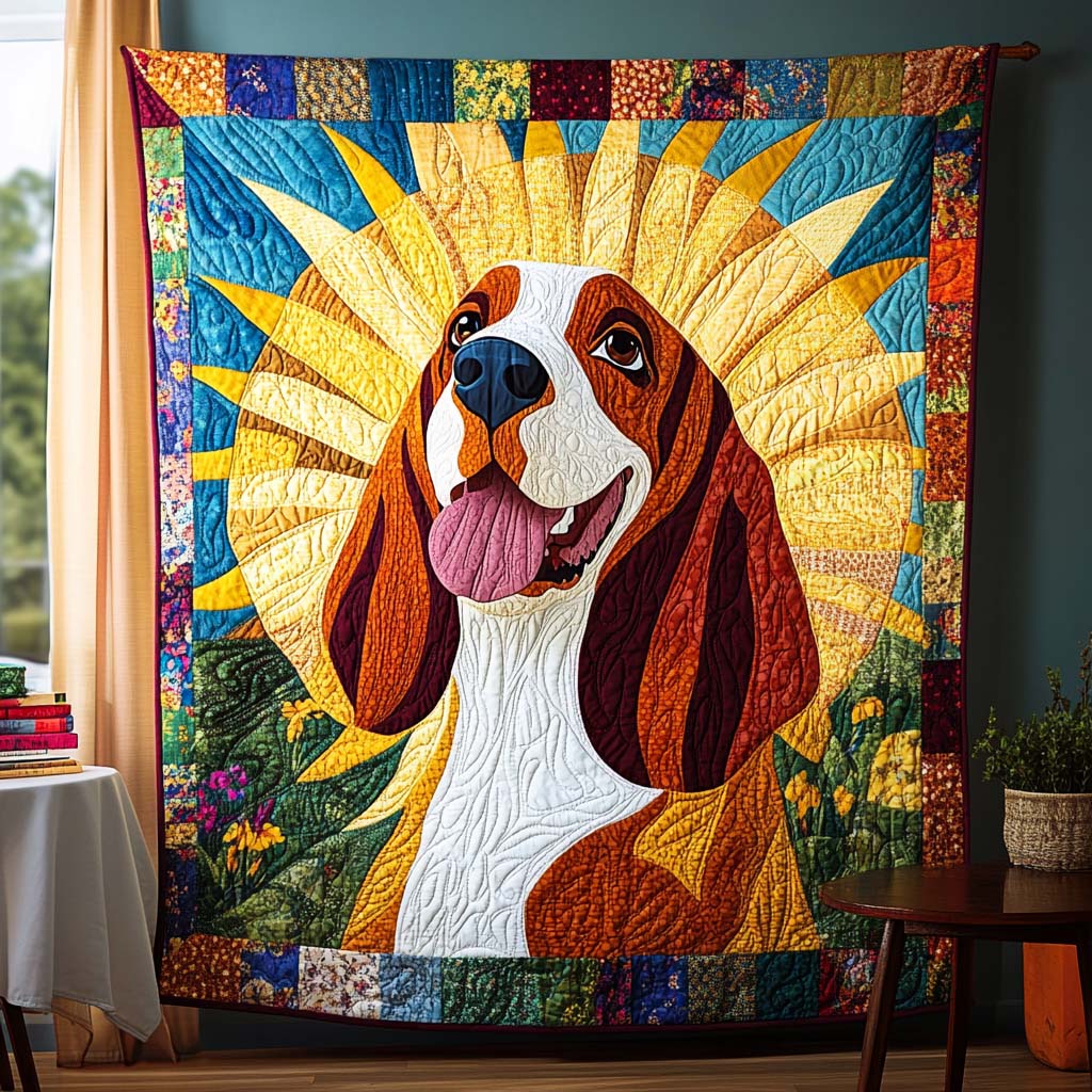 Basset Delight Quilted Blanket Basset Hound Blanket Gift For Dog Lovers