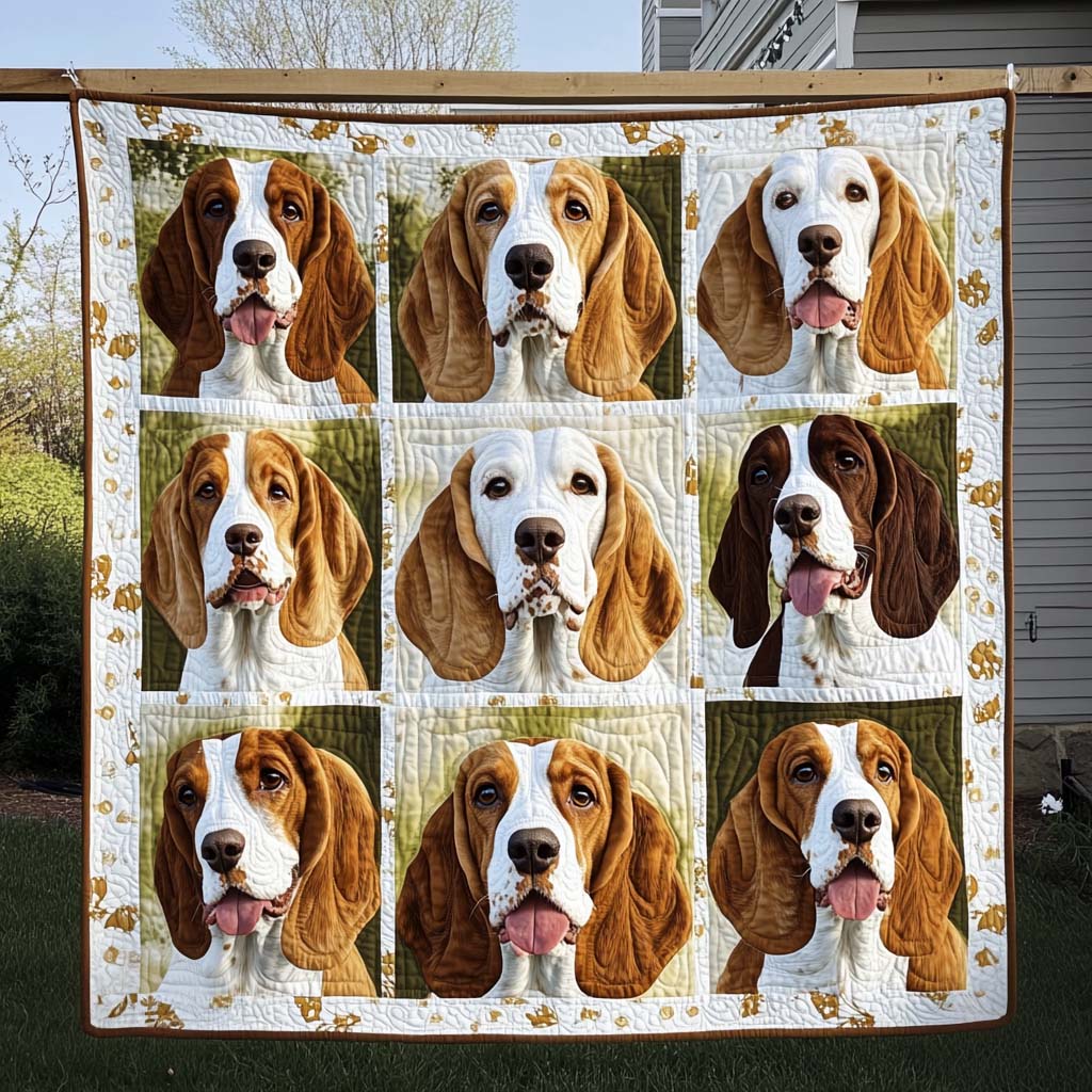 Basset Harmony Quilted Blanket Basset Hound Blanket Gift For Dog Lovers