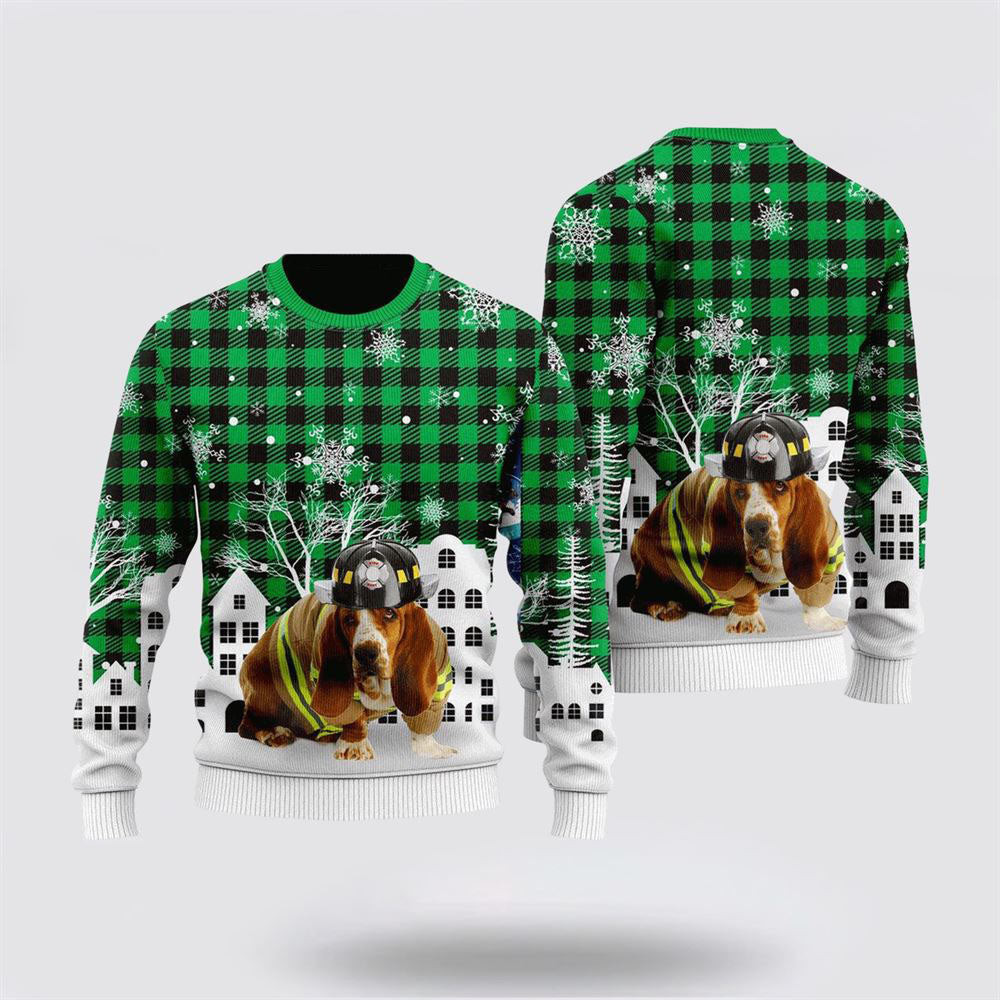 Basset Hound Costume Firefighter In Christmas City Ugly Christmas Sweater Christmas Gift For Dog Love