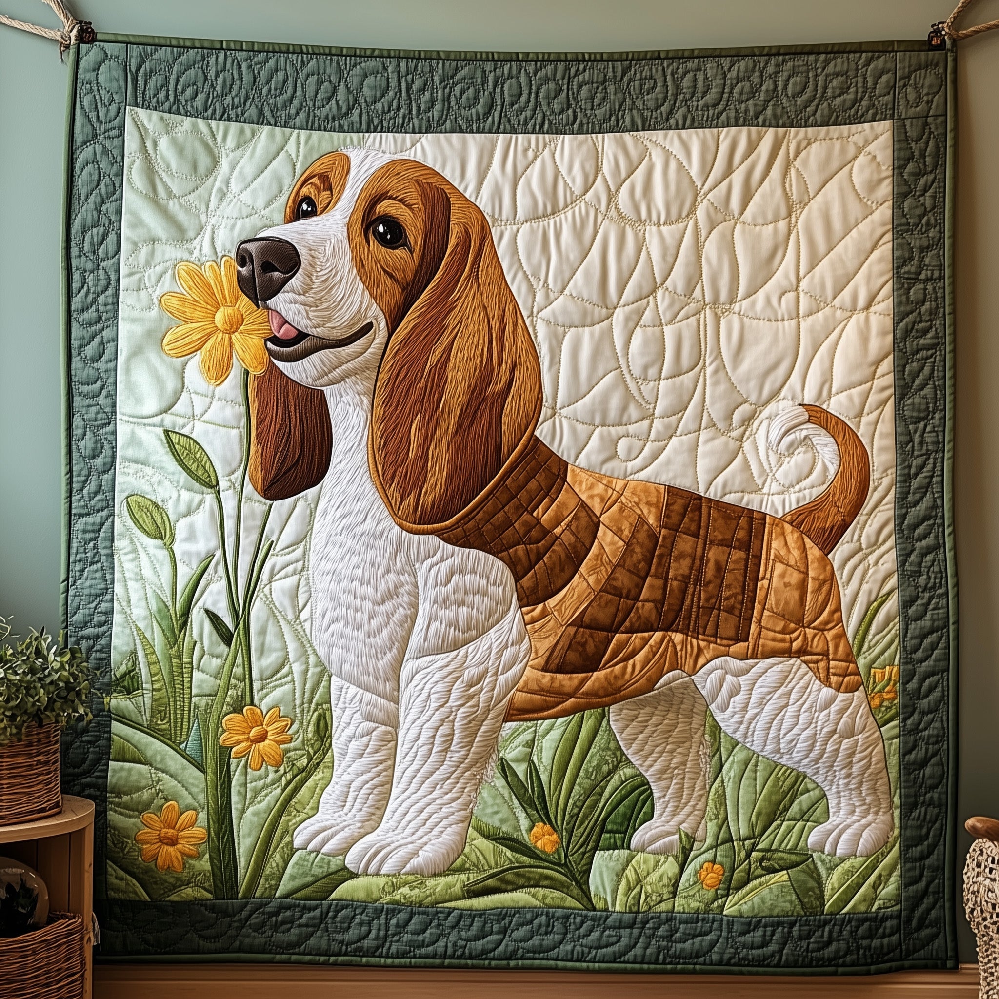 Basset Hound Dog Black Quilted Blanket Funny Dog Gifts For Basset Hound Lovers