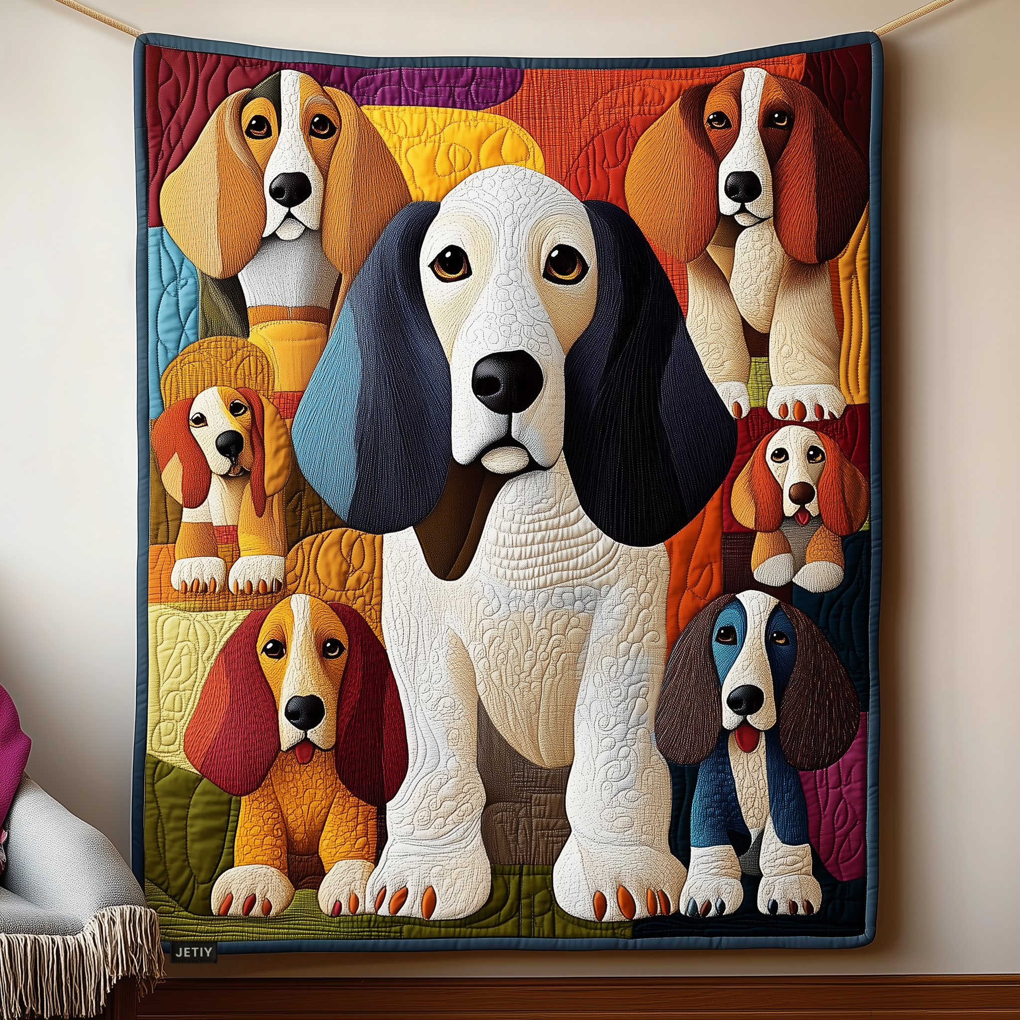 Basset Hound Dog Colorful Quilted Blanket Colorful Puppy Mom Gifts For Basset Hound Lovers