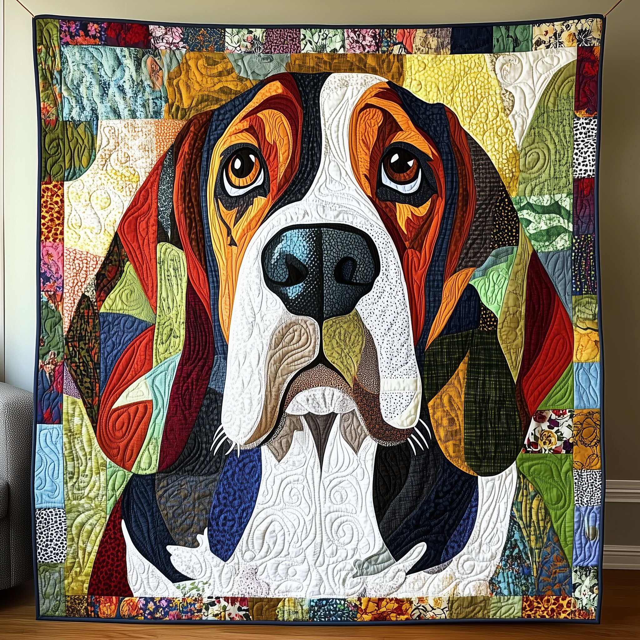 Basset Hound Dog Happy Quilted Blanket Adorable Dog Gifts For Basset Hound Lovers