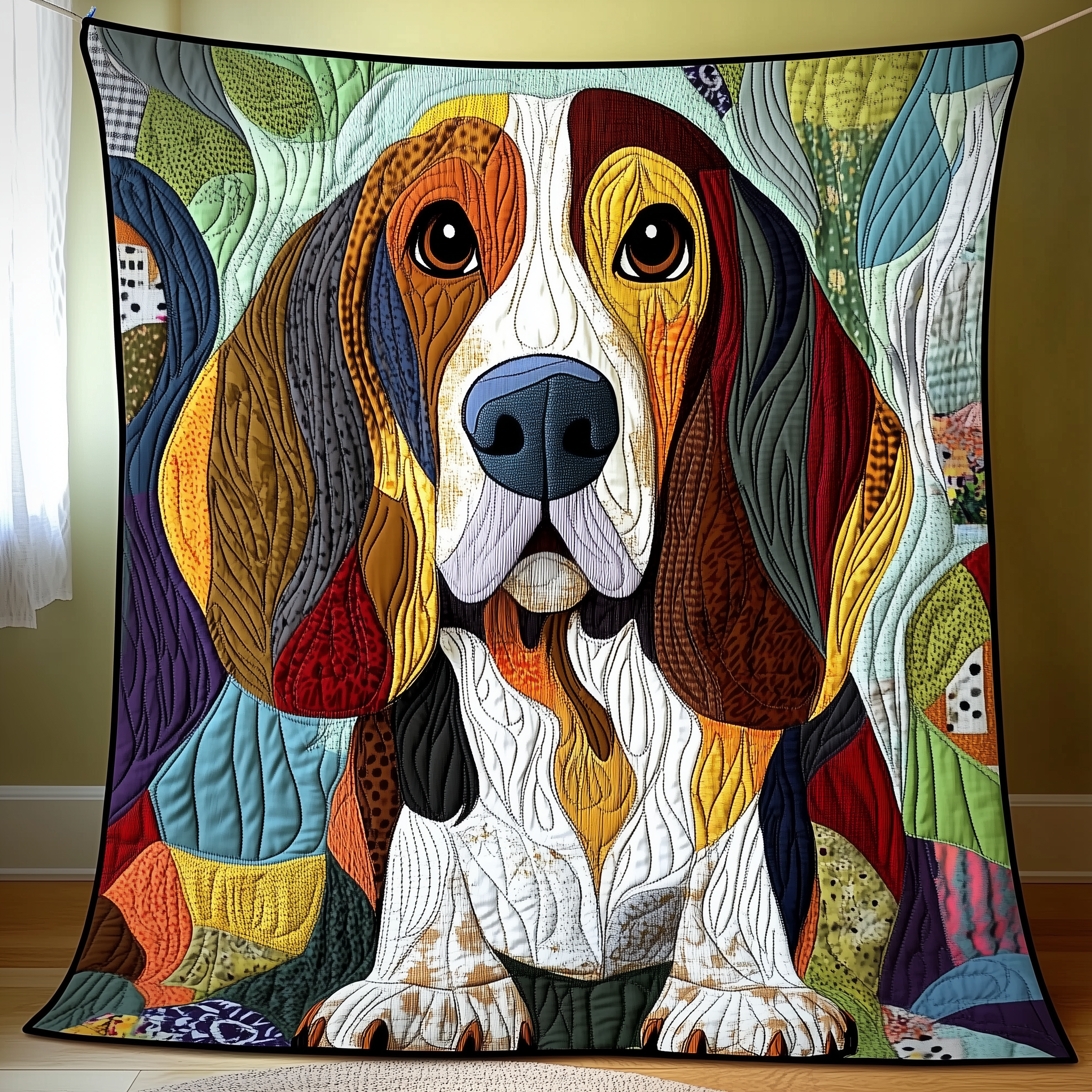 Basset Hound Dog Playful Quilted Blanket Colorful Puppy Gifts For Basset Hound Lovers