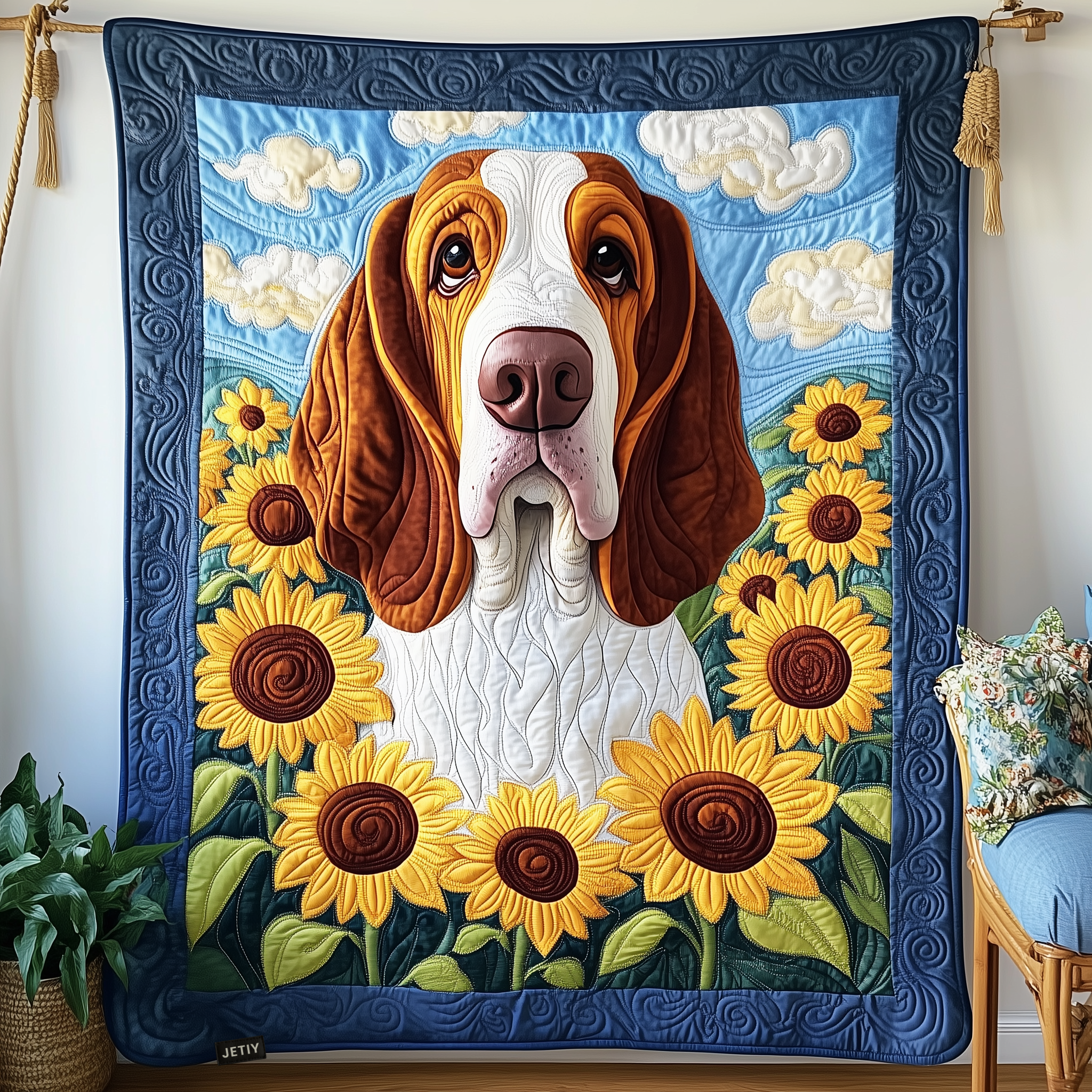 Basset Hound Dog Vintage Quilted Blanket Gifts For Basset Hound Lovers