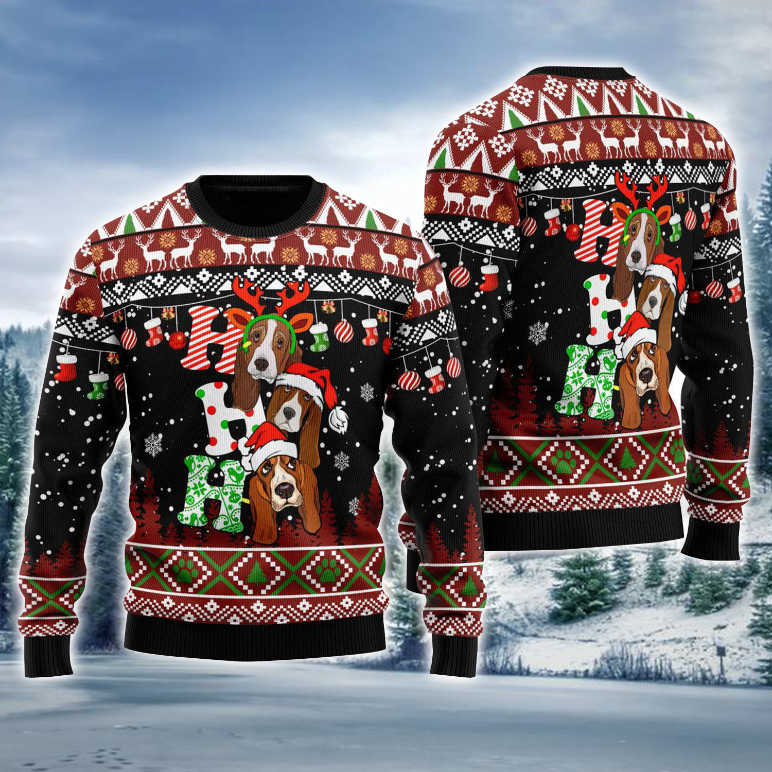 Basset Hound Ho Ho Ho Ugly Christmas Jumper Cute Sweater Xmas Gift For Basset Hound Lover