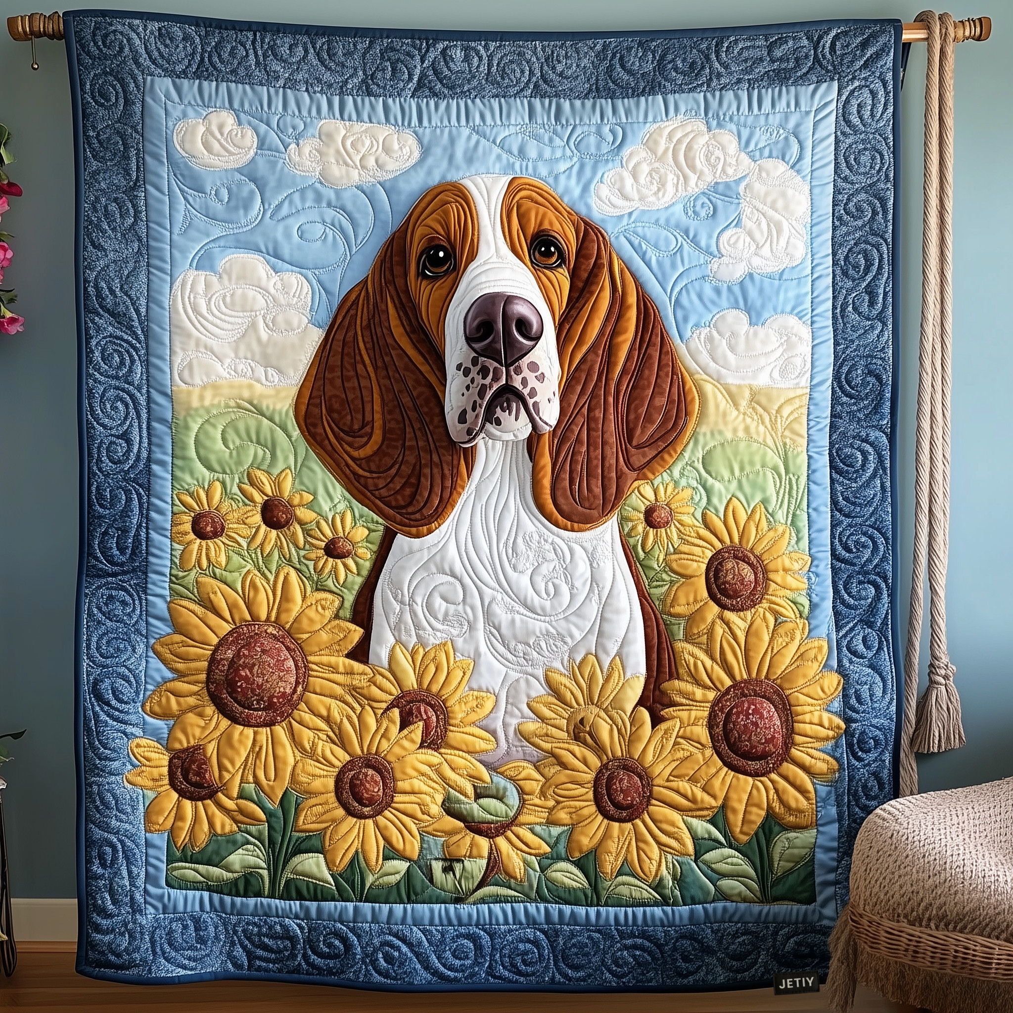 Basset Hound Quilted Blanket Holiday Bedroom Decor Best Gift For Dog Lover