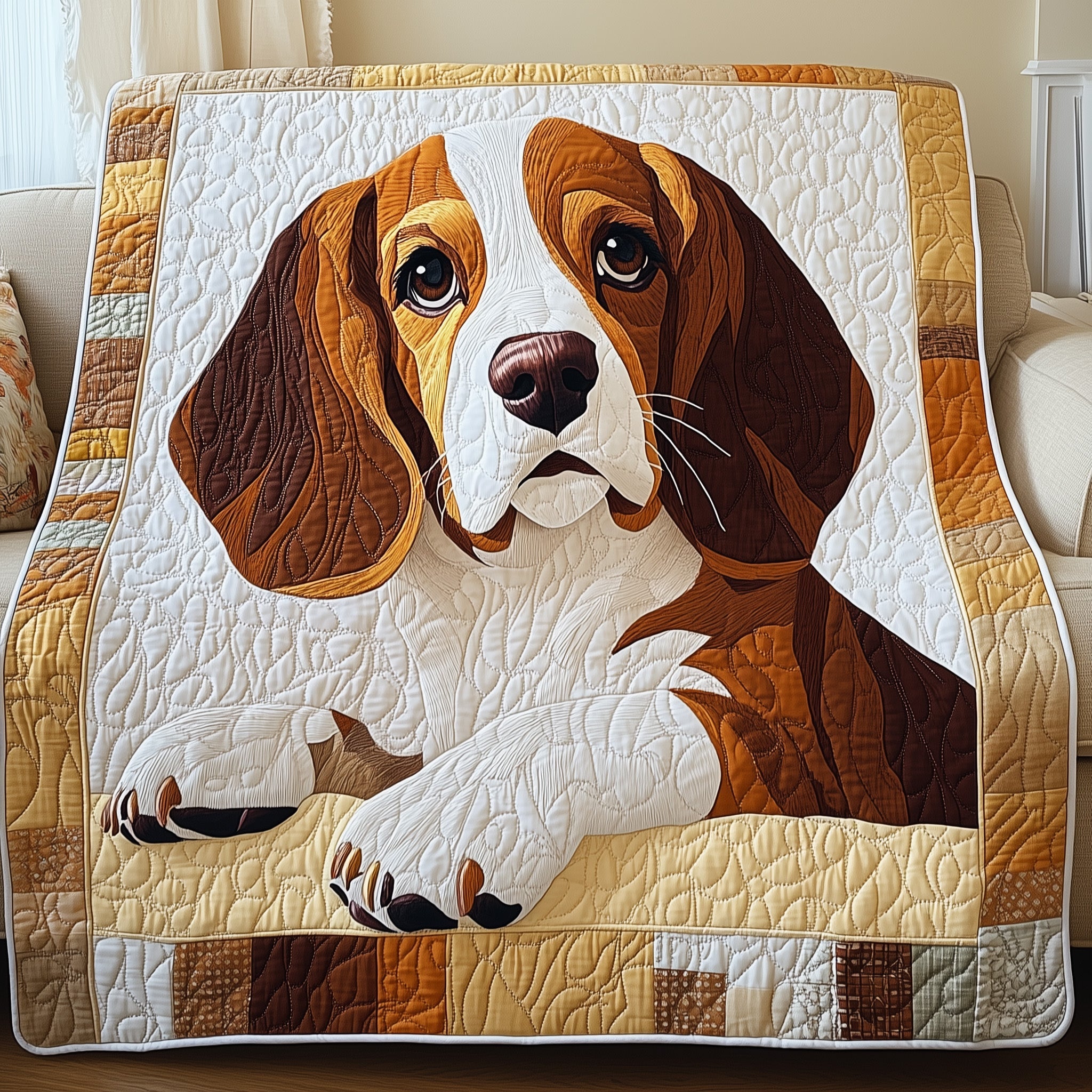 Basset Hound Quilted Blanket Merchandise Throw BlanketGift For Dog Lover Woman