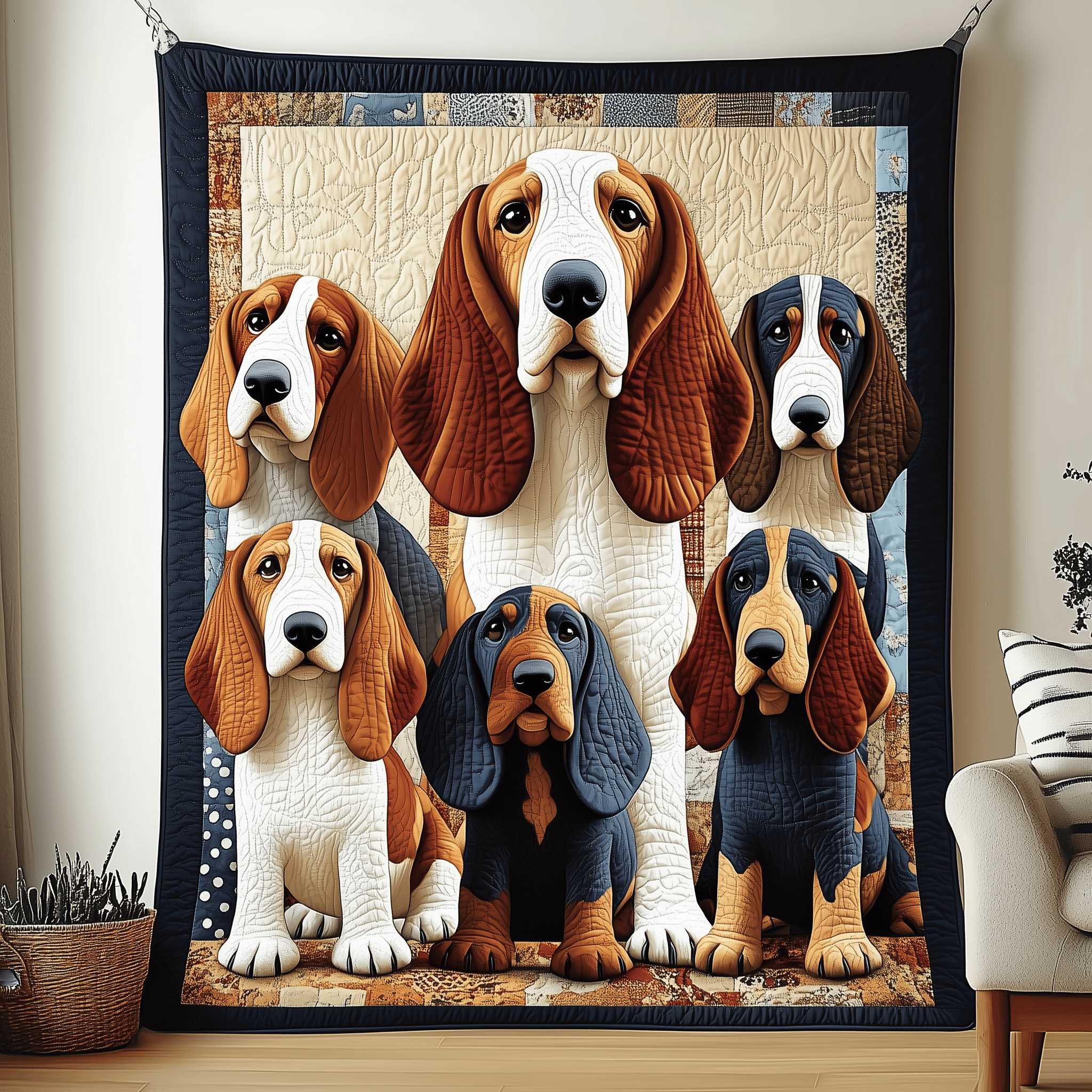 Basset Hound Quilted Blanket Queen Size Blanket Gifts For Men Who Have Everything