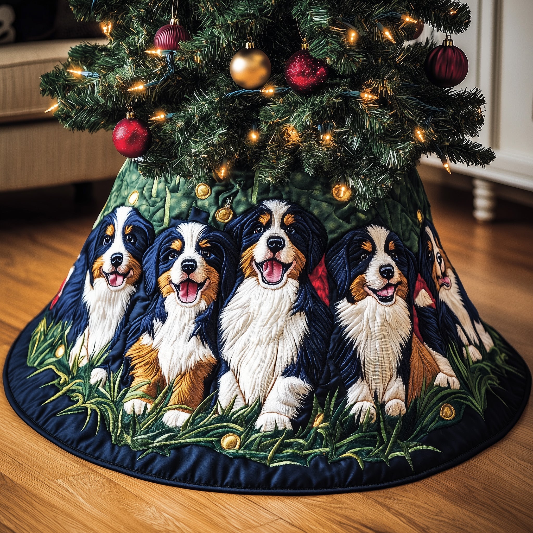 Basset Hound Quilted Christmas Tree Skirt Cute Dog Design Perfect Holiday Gift