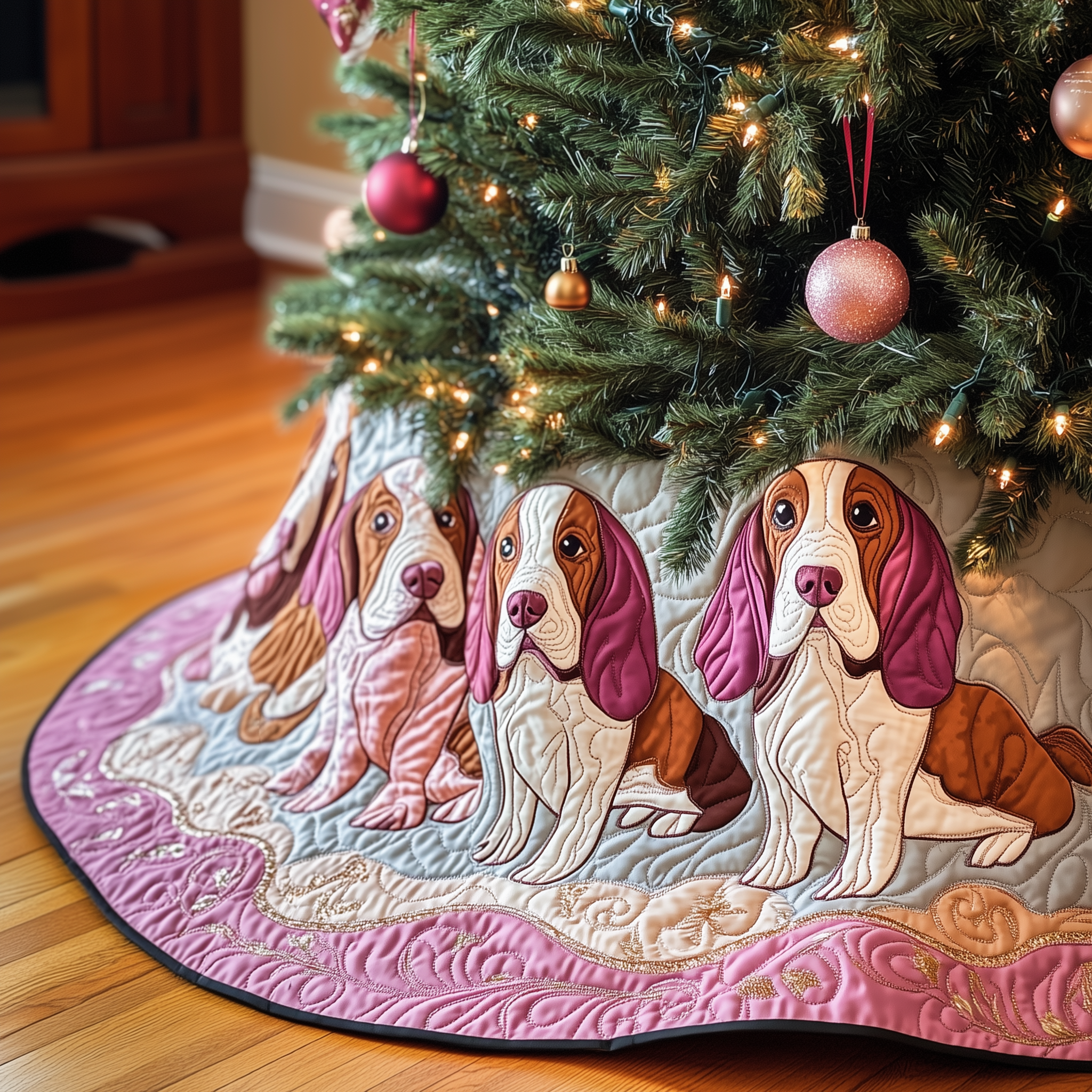 Basset Hound Quilted Tree Skirt Charming Holiday Home Merch