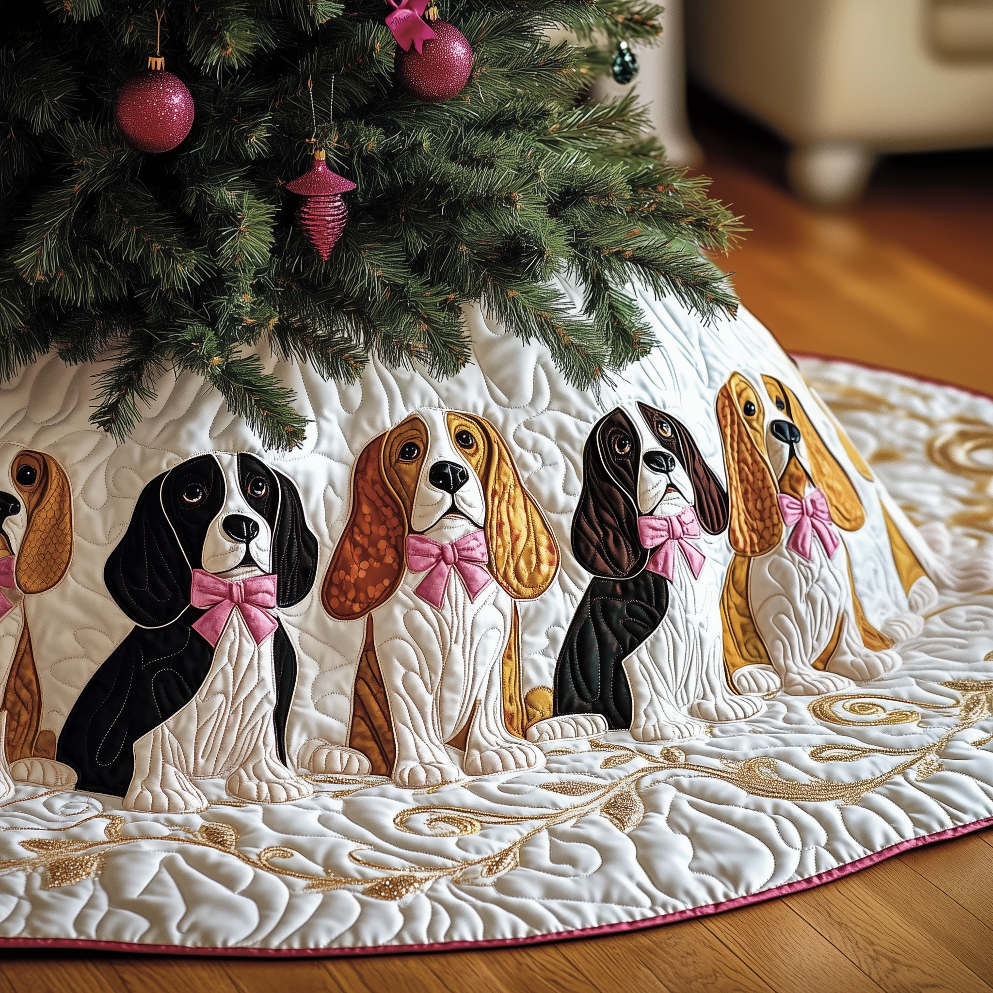 Basset Hound Quilted Tree Skirt New Year Merch Gift