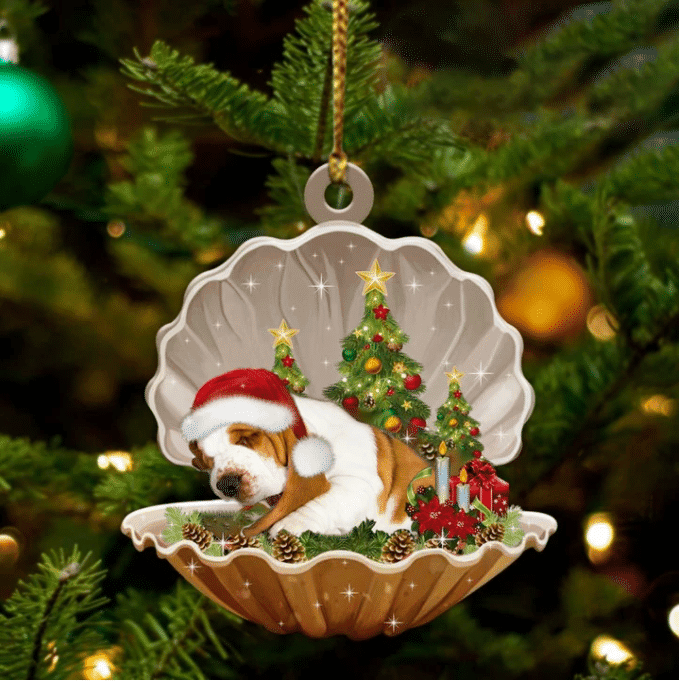 Basset Hound Sleeping in Pearl Dog Christmas Ornament Flat Acrylic
