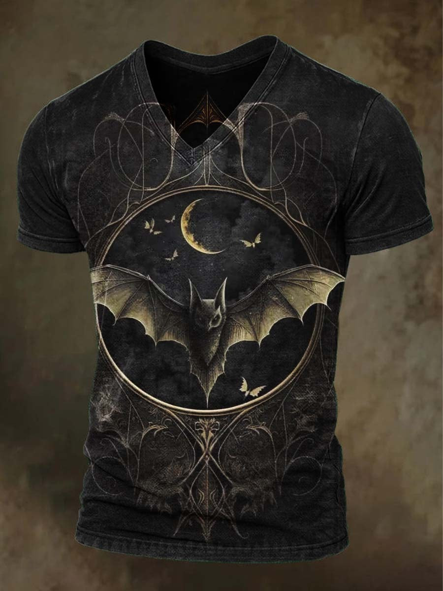 Bat And Butterfly Moon V-Neck Shirt Gothic Vampire Dark Horror Tee Halloween Spooky Gifts