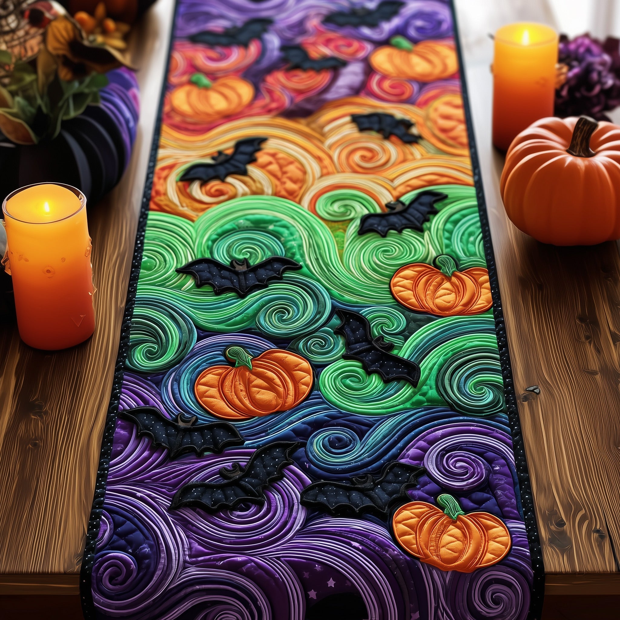 Bat Dance Night Quilted Table Runner Holiday Party Table Runner