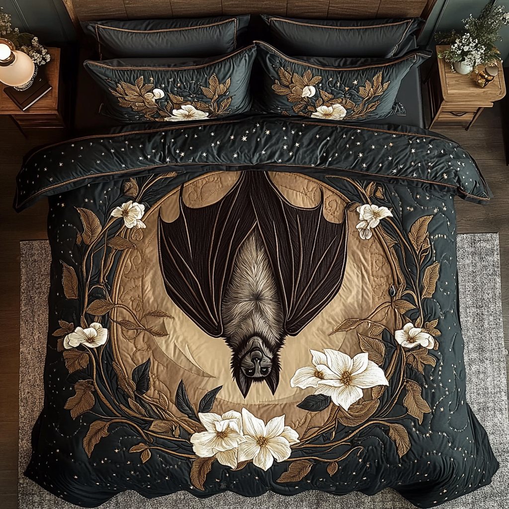 Bat Dreams Quilted Bedding Set Bed Room Decoration Spooky Gifts For Her