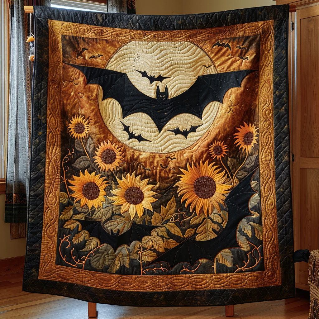 Bat Gazing Sunflower Quilt Best Halloween Gift For Friends and Family