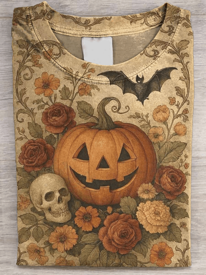 Bat Halloween Pumpkin Skull T-Shirt Halloween Clothing Gifts For Girlfriend