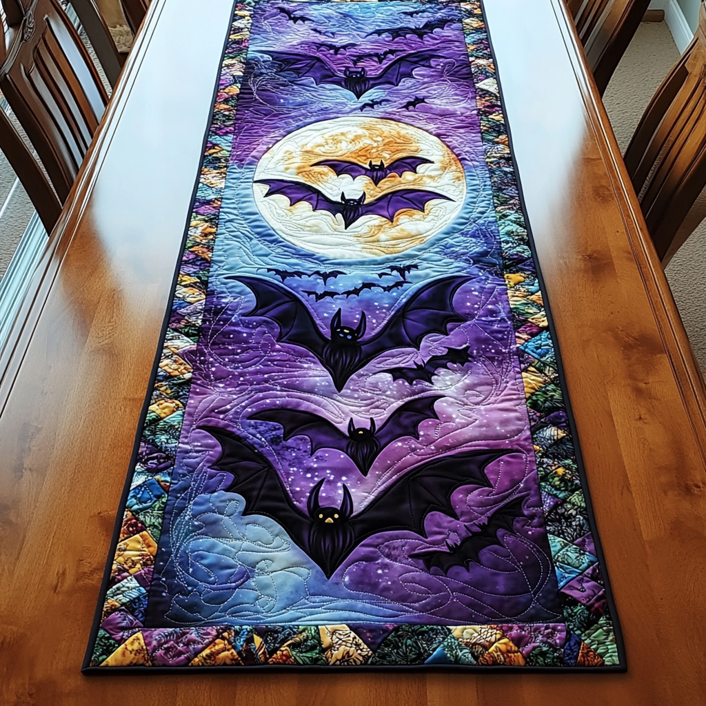 Bat Horizon Quilted Table Runner Festive Table Runners Halloween Dining Table Decor
