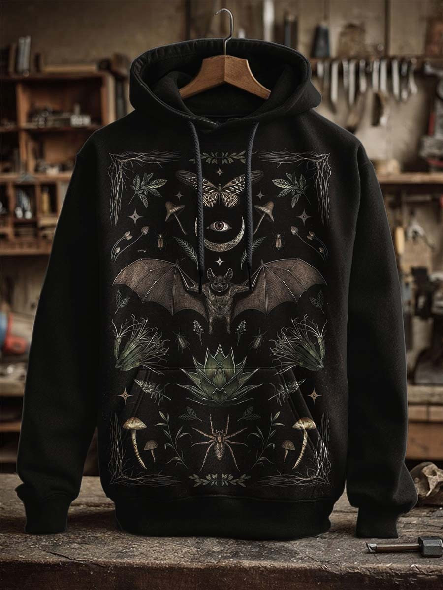 Bat Night Garden Halloween Hoodie Woodland Goth Pullover Holiday Presents For Bat Lovers