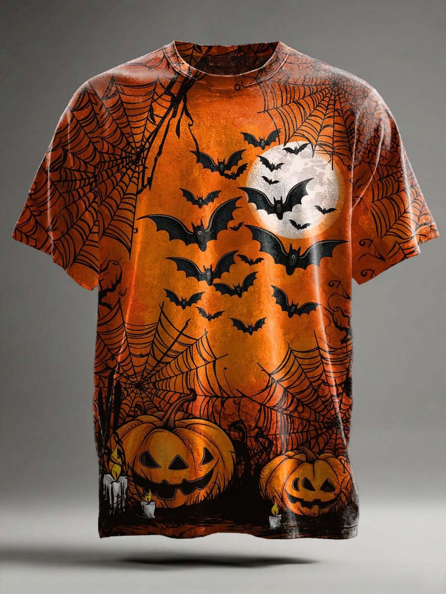 Bat Pumpkin T-Shirt Scary Pumpkin Face Spider Web Gift Ideas For Halloween