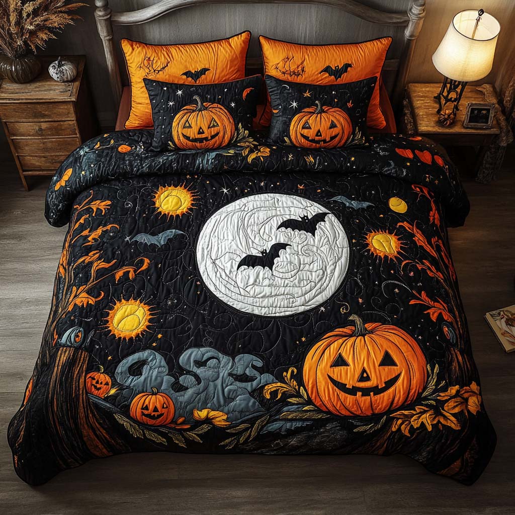 Bat Shadows Quilted Bedding Set Bedroom Decorations Halloween Birthday Gifts