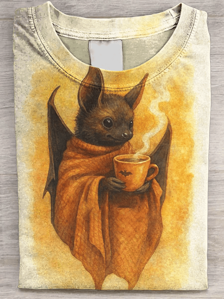 Bat T-Shirt Bat Holding A Cup Of Tea Cute Shirt Gifts For Animal Lovers