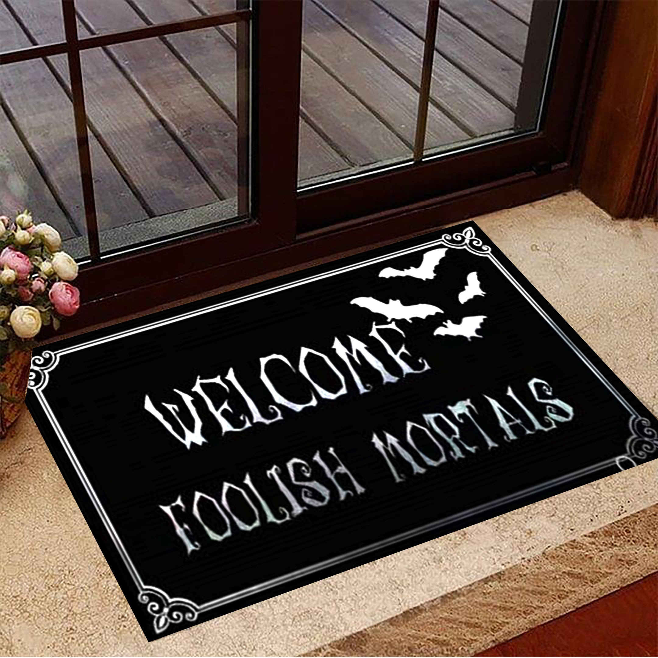 Bat Welcome Foolish Mortals Doormat Spooky Doormat Halloween Theme Decorations