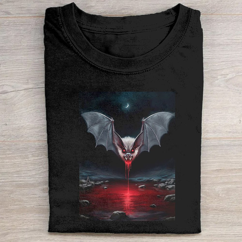 Bat Wings With Red Stream Graphic T-Shirt Gothic Vampire Style Tee For Men And Women
