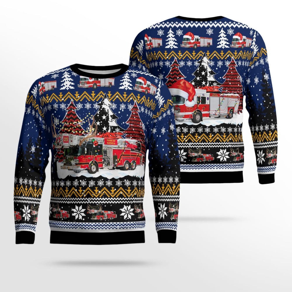 Batavia Town Genesee County New York Batavia Town Fire Department AOP Ugly Sweater Xmas Unisex Sweater Christmas Gifts for Men Women