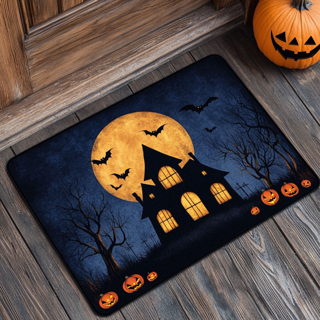 Bats Over Hollow Hill Doormat Best Halloween Decoration Gift For Friends and Family