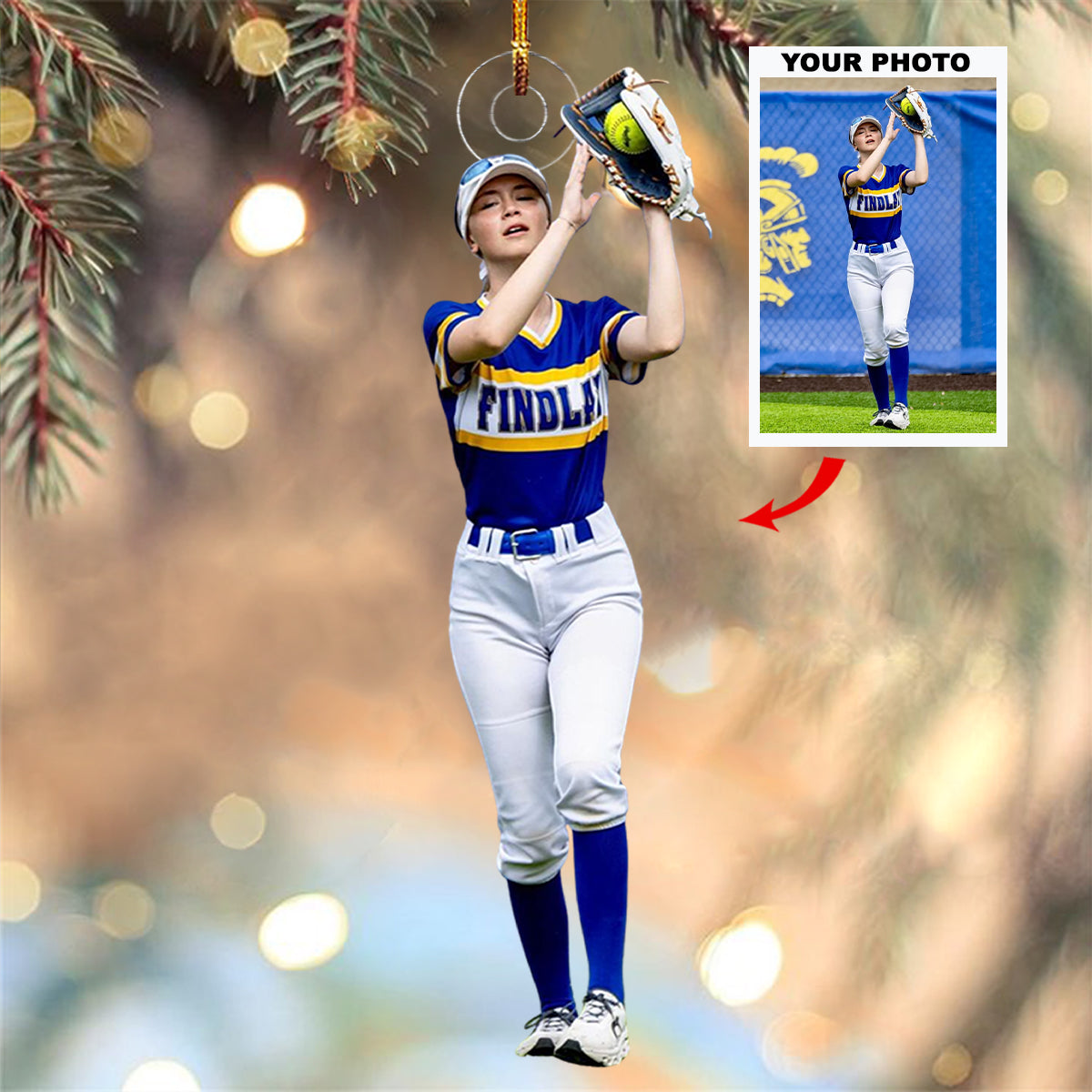 Batting Blaze Personalized Photo Mica Ornament Christmas Gift For Softball Lovers Soft