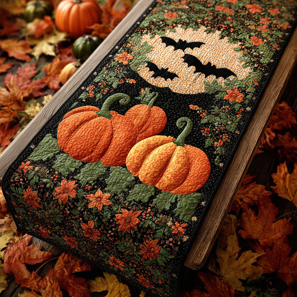 Batty Bout Pumpkins Quilted Table Runner Spooky Runners Cute Halloween Table Decorations