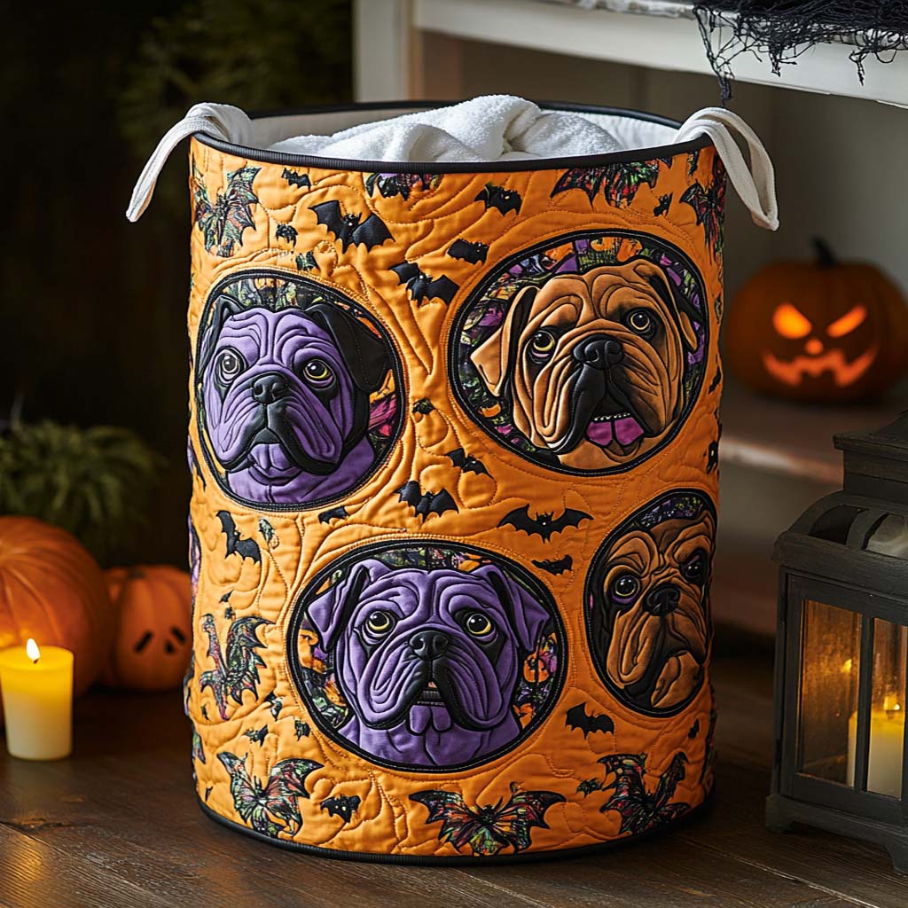 Batty Bulldogs Quilted Laundry Basket Perfect Gift For Apartment Living