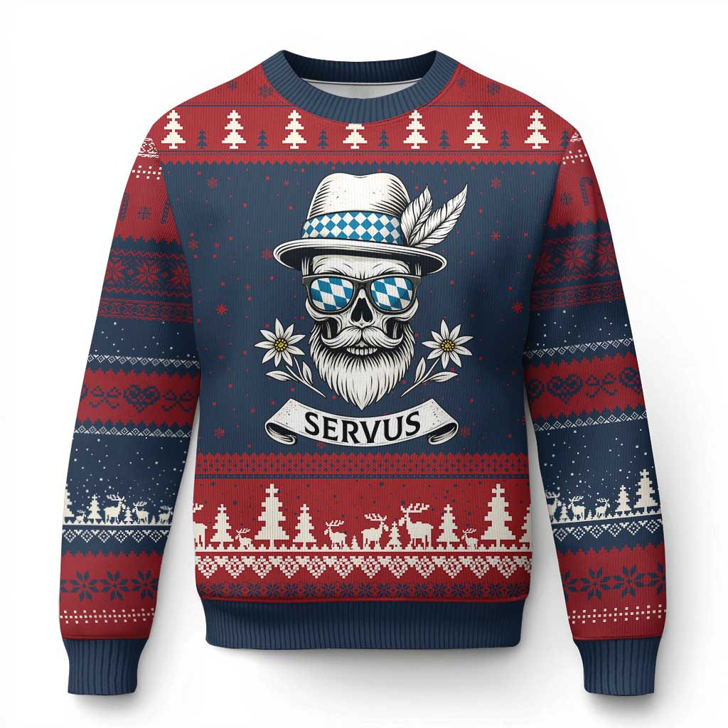 Bavarian Skull Servus Ugly Christmas Sweater Cool Alpine Hat Sweater German Skull Gifts
