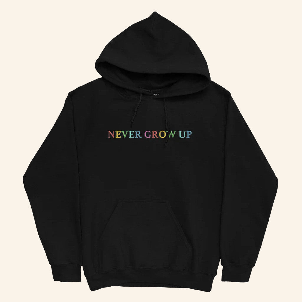 Baylen Levine Merch Never Grow Up Embroidered Black Hoodie Gifts For Friends Baylen Levine Merch Never Grow Up Embroidered Black Hoodie Gifts For Friends