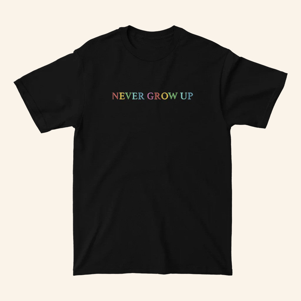 Baylen Levine Merch Never Grow Up Embroidered Black T-Shirt Gifts For Friends Baylen Levine Merch Never Grow Up Embroidered Black T-Shirt Gifts For Friends