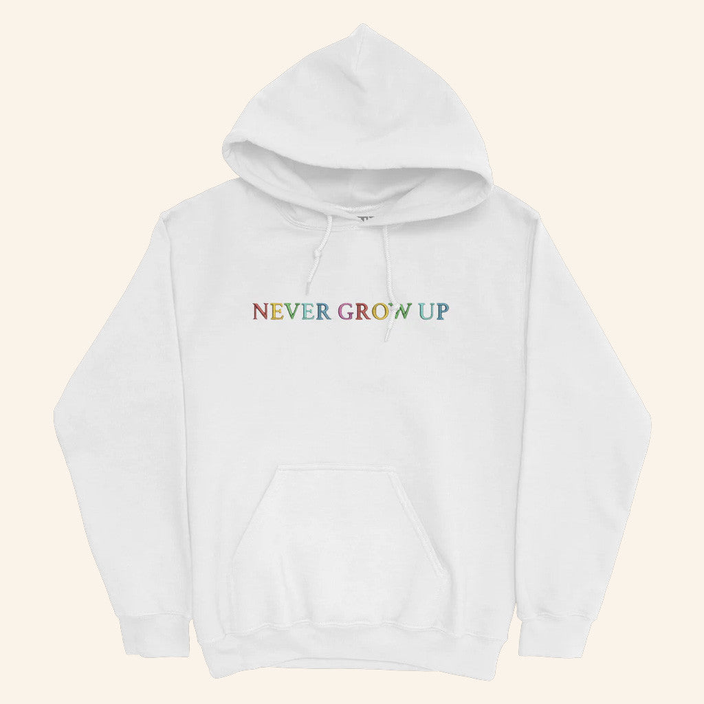 Baylen Levine Merch Never Grow Up Embroidered White Hoodie Gifts For Besties