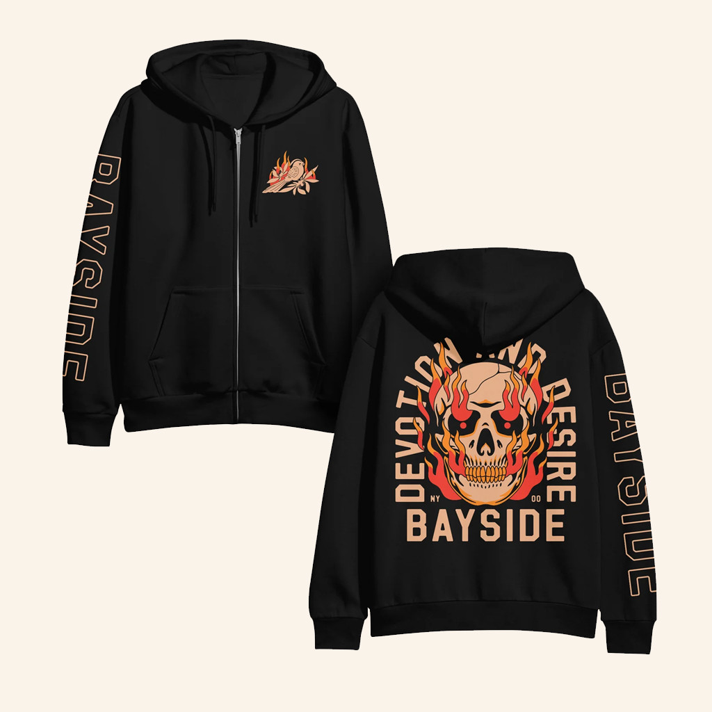 Bayside Merch Devotion Skull Black Zip Up Hoodie Christmas Gift Ideas For Him