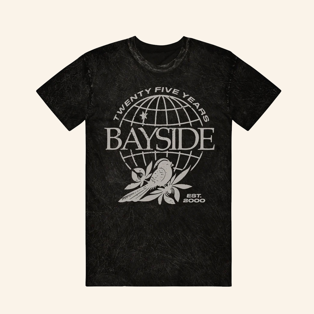 Bayside Merch Globe Twenty Five Years Wash T-Shirt Gifts For Music Enthusiasts Bayside Merch Globe Twenty Five Years Wash T-Shirt Gifts For Music Enthusiasts