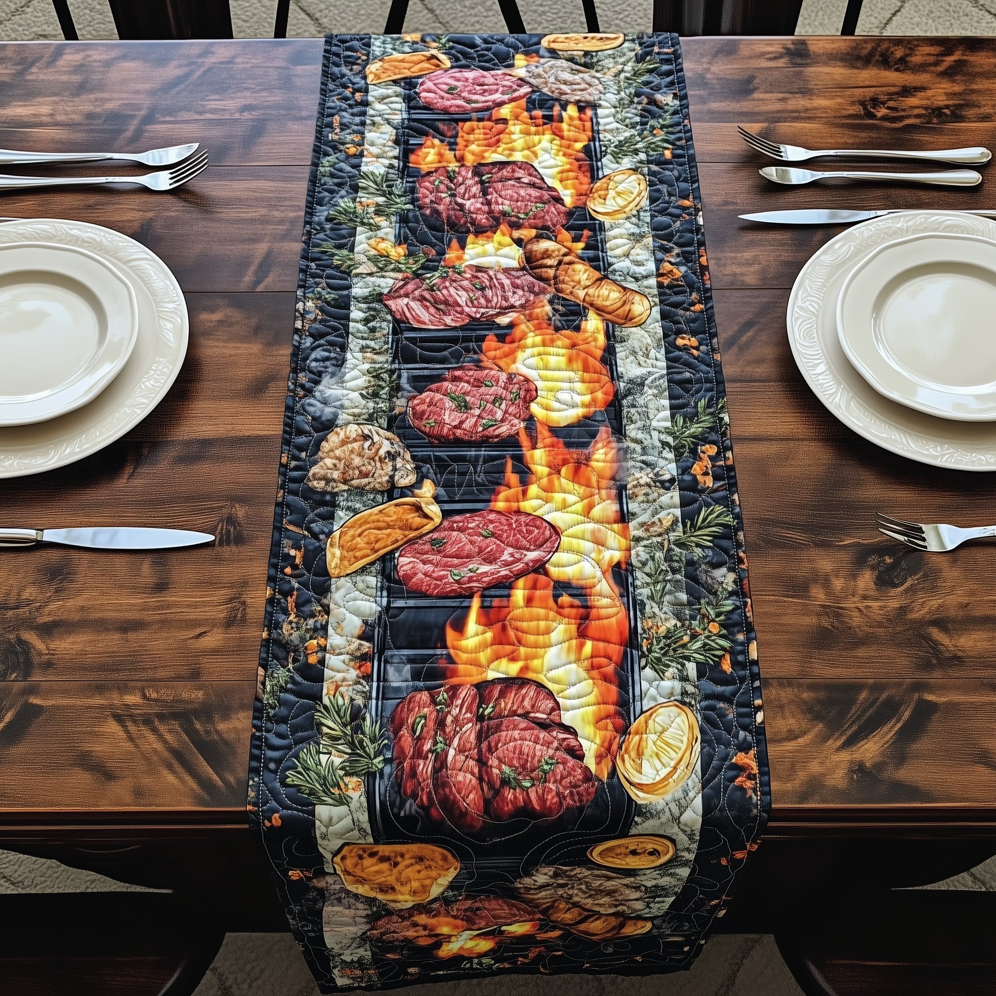 Bbq Grill Party Quilted Table Runner Christmas Dining Table Runner