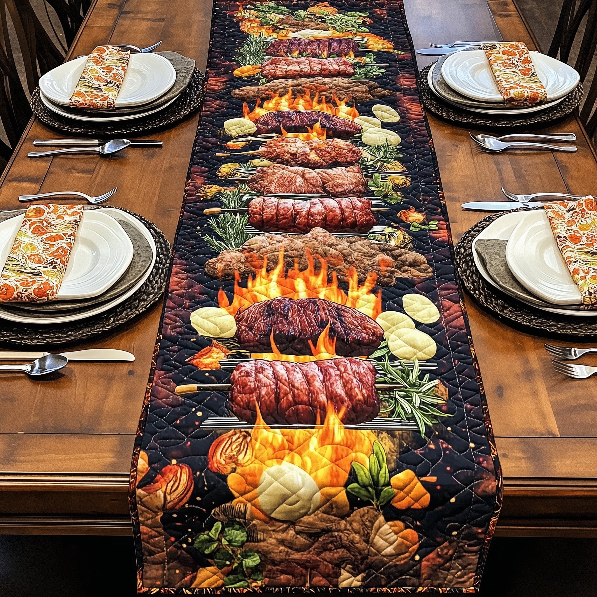 Bbq Grill Party Quilted Table Runner Christmas Table Runner for Family Meals