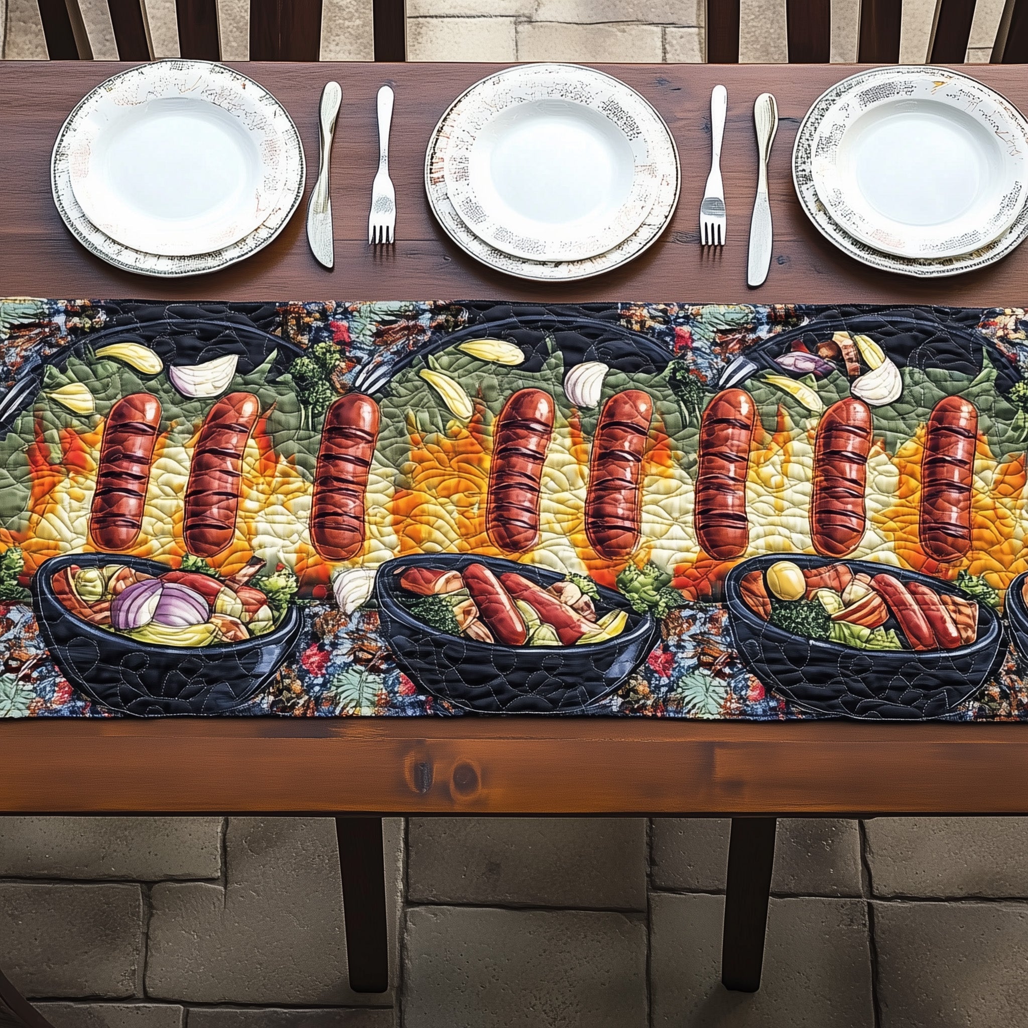Bbq Grill Party Quilted Table Runner Elegant Christmas Table Runner