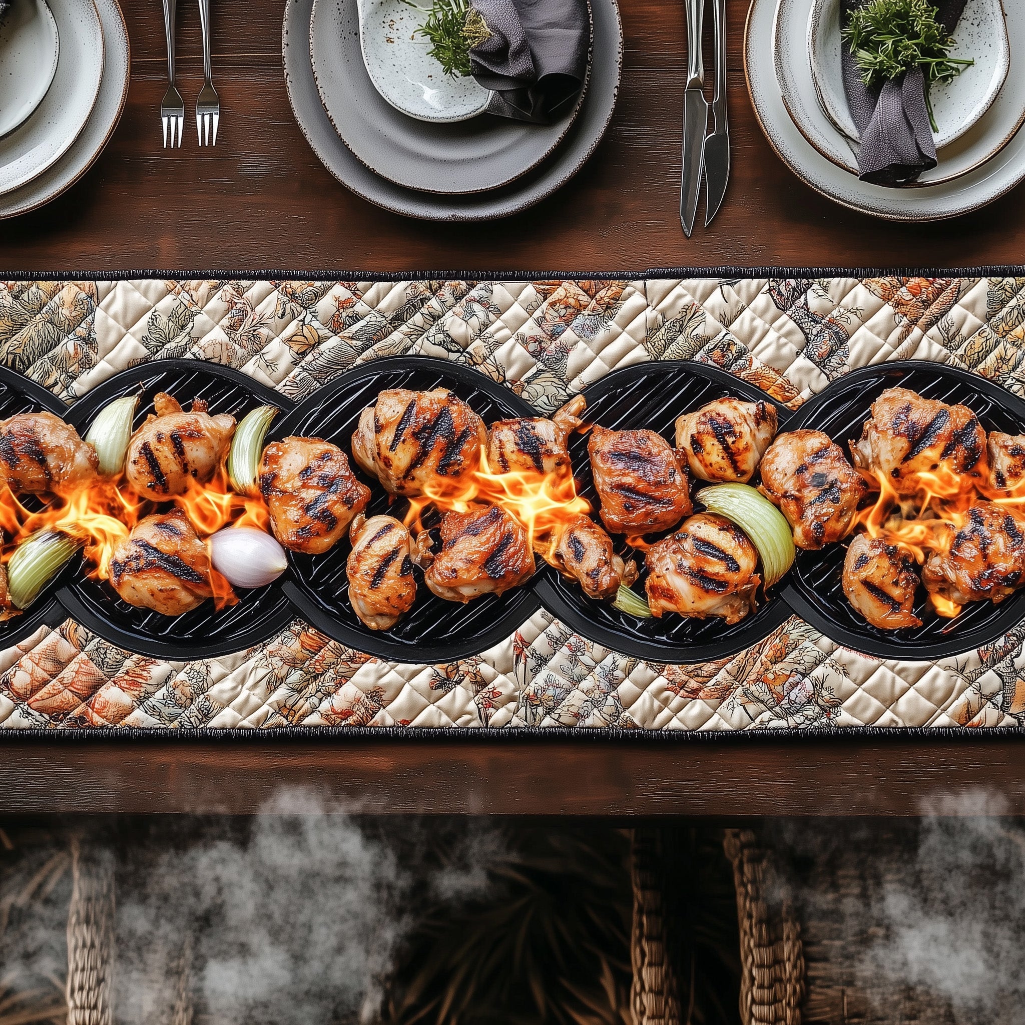 Bbq Grill Party Quilted Table Runner Holiday Party Table Runner