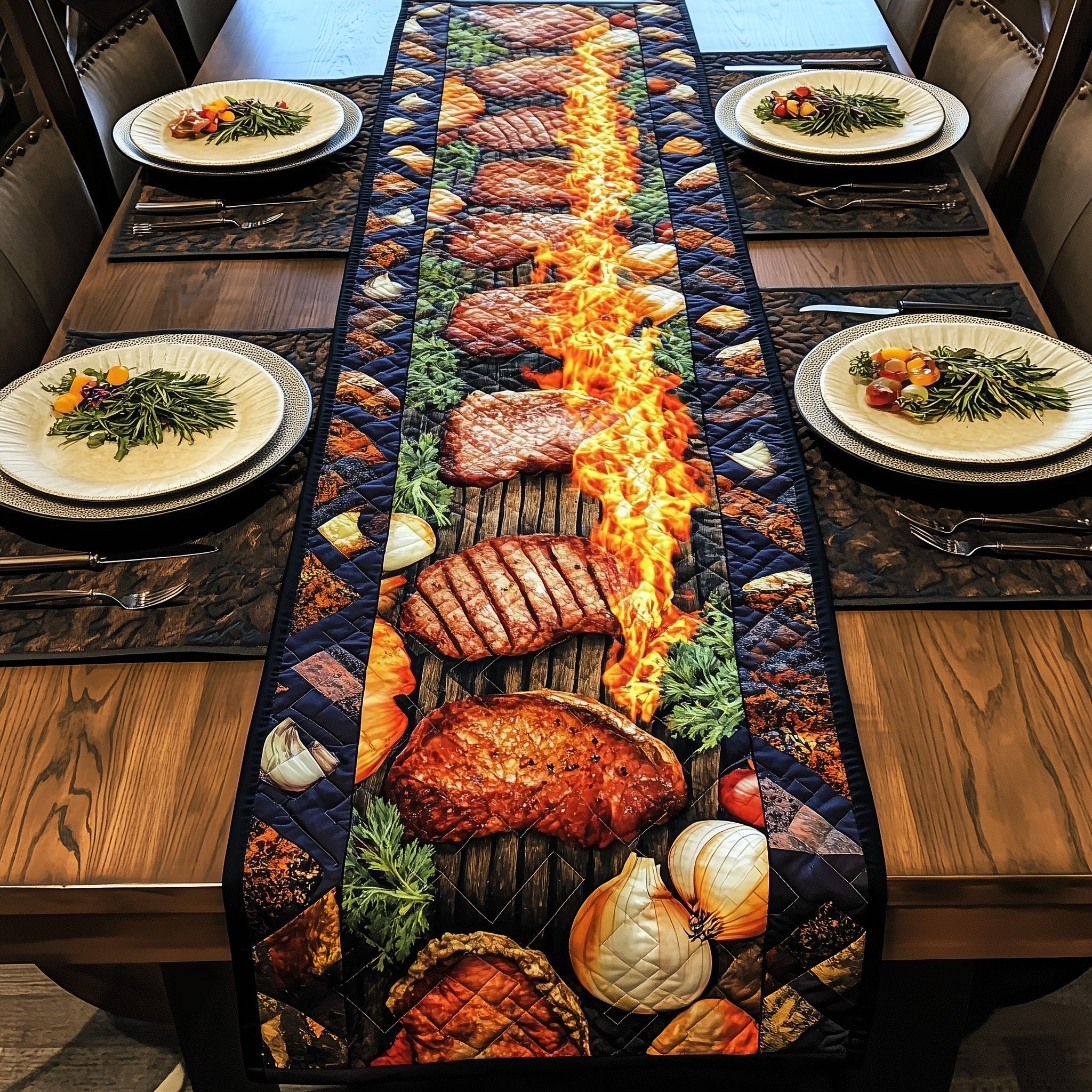 Bbq Grill Party Quilted Table Runner Holiday Table Runner for Kitchen Decor