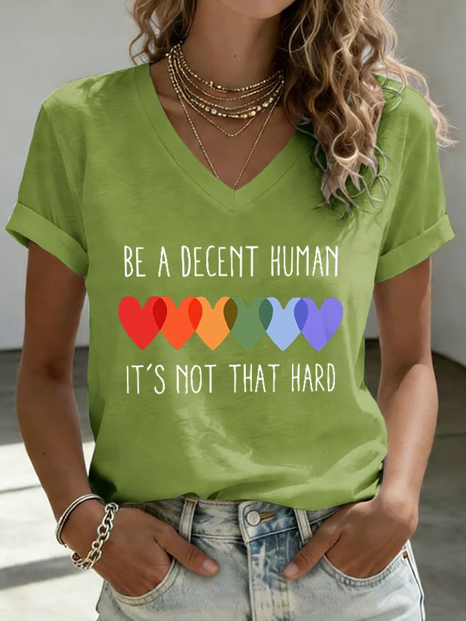 Be A Decent Human It's Not That Hard V-Neck Shirt LGBT Support Clothing Gift Ideas