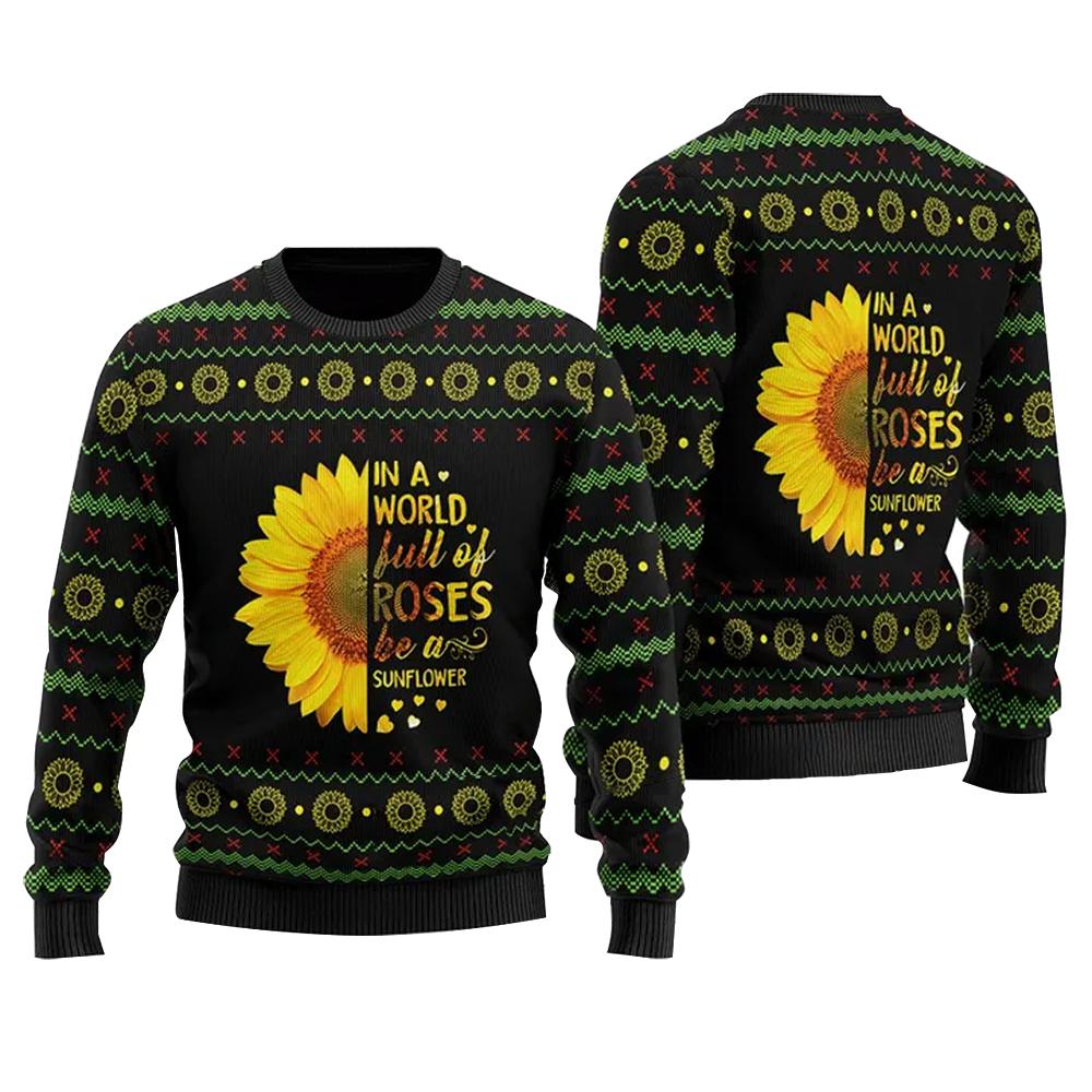 Be A Sunflower Ugly Christmas Sweater Be Unique Version Clothing Best Xmas Gifts For Her