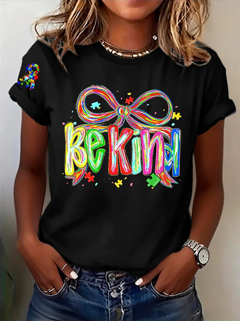 Be Kind Puzzle Bow Autism Awareness T-Shirt Ribbon Acceptance Month Clothing Best Gift For Mothers