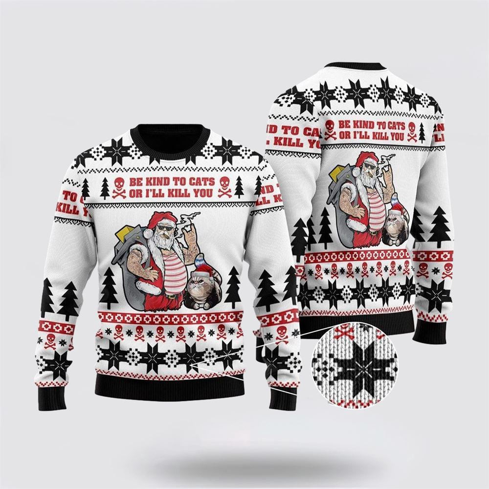 Be Kind To Cats Ugly Christmas Sweater Christmas Unisex Sweater Funny Christmas Sweater
