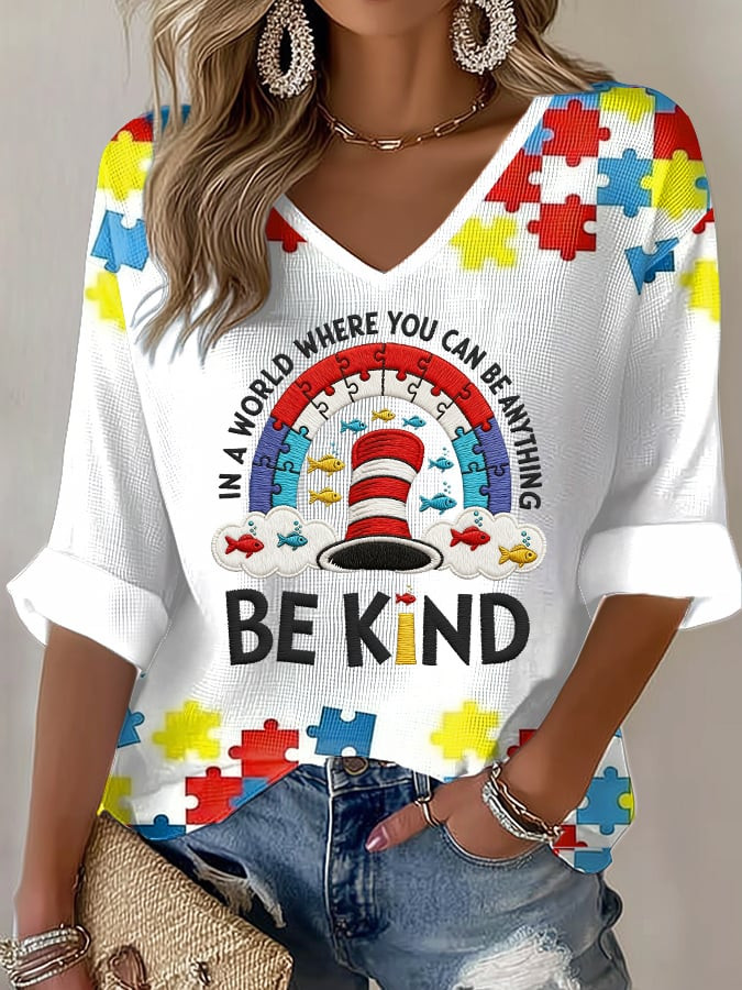 Be Kind V-Neck Long Sleeve Shirt In A World Where You Can Be Anything Clothing Gift Ideas