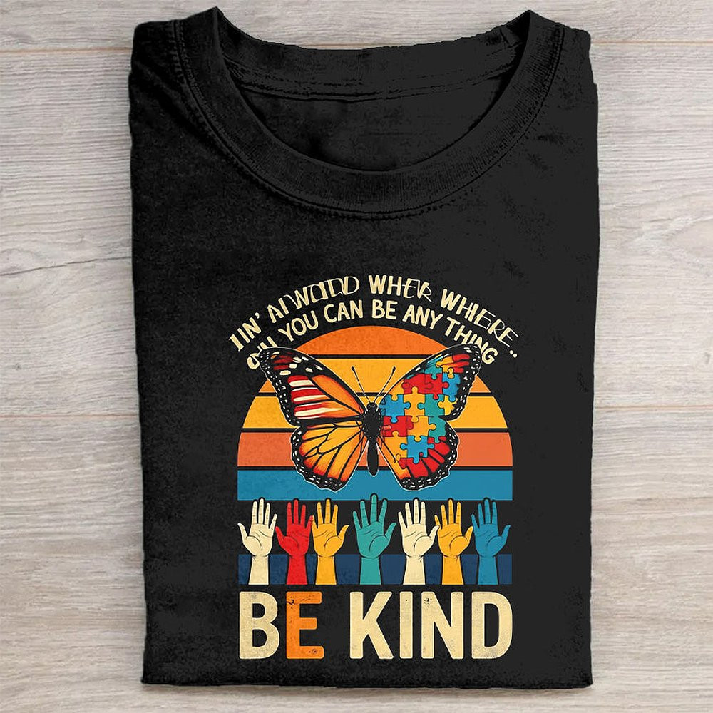 Be Kind Vintage Butterfly T-Shirt Inspirational Positive Quote Tee For Women